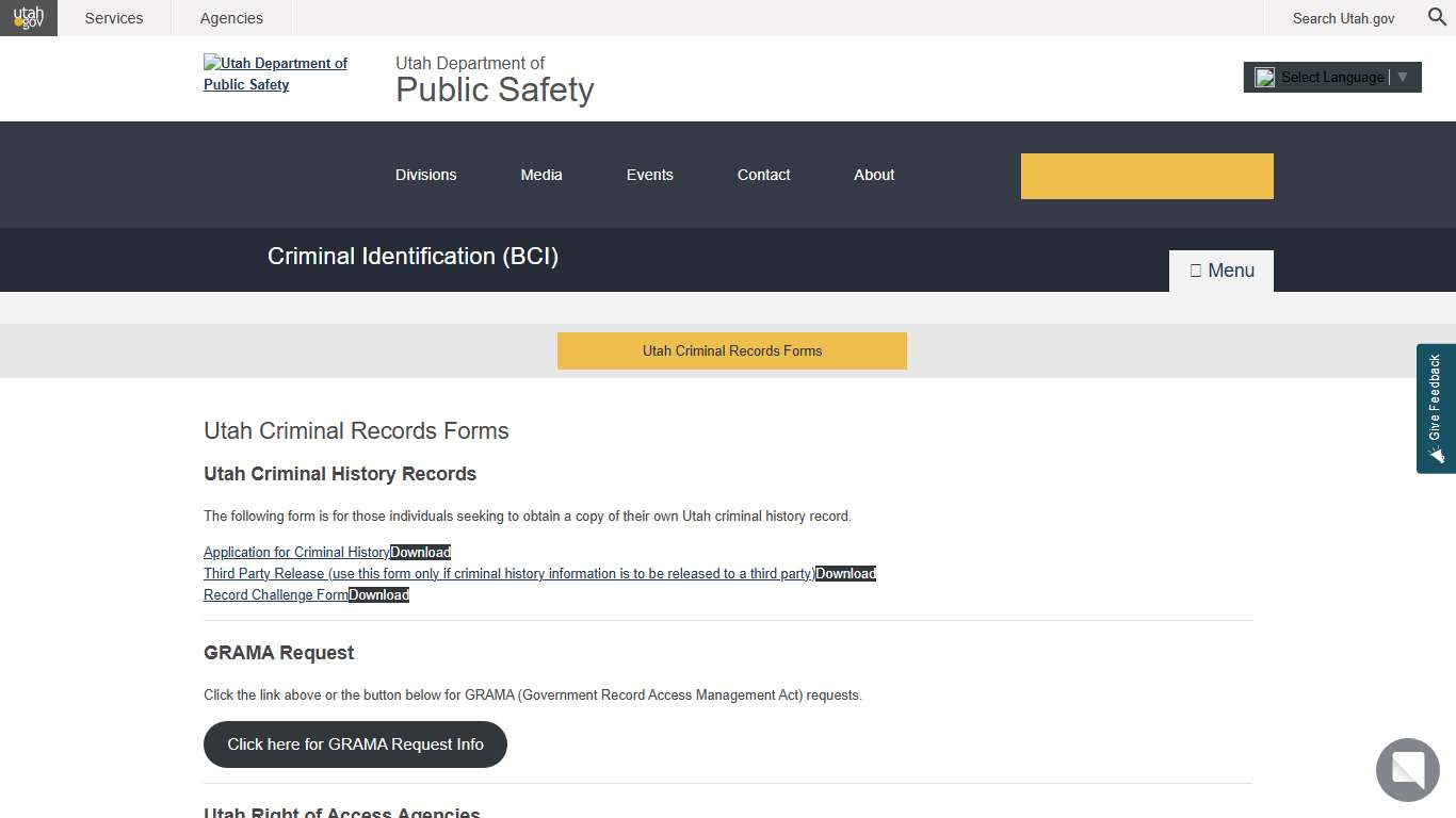 Utah Criminal Records Forms DPS – Criminal Identification (BCI)
