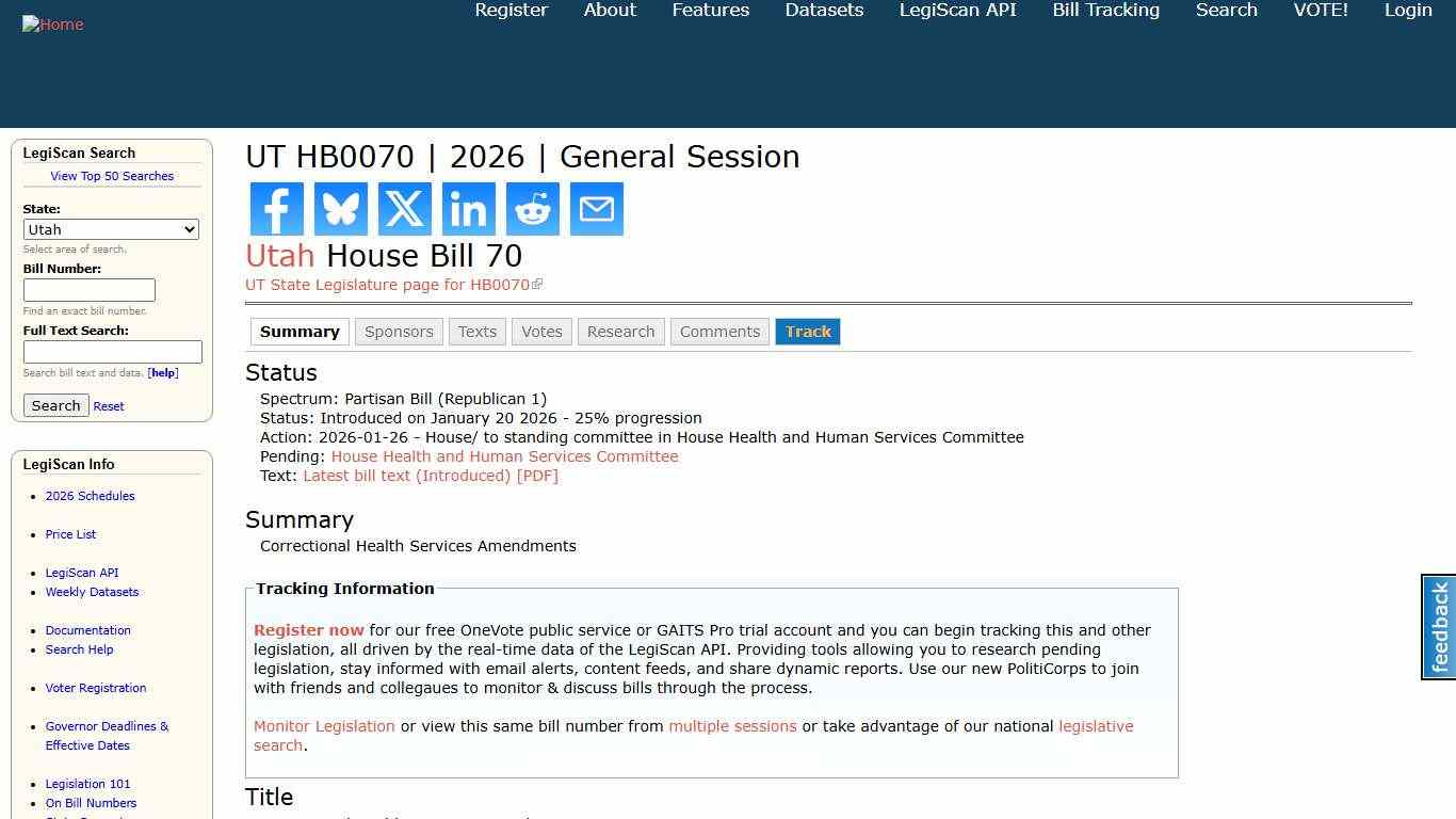 UT HB0070 2026 General Session LegiScan