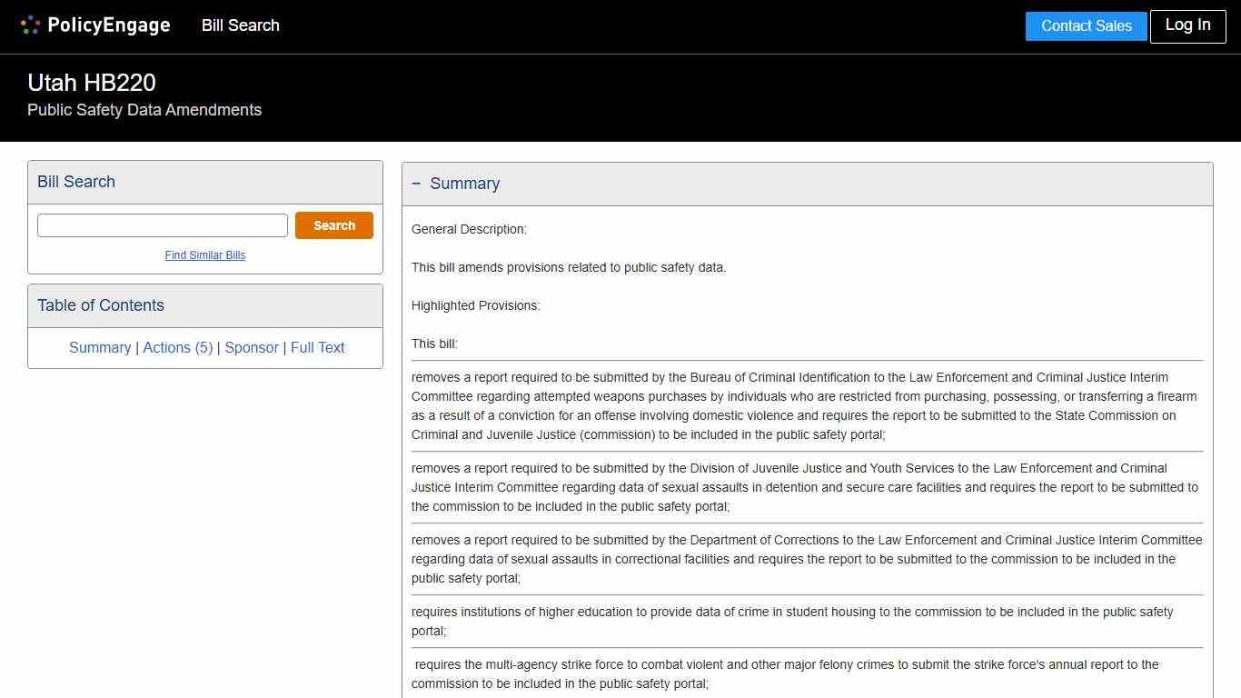HB220 Utah 2026 Public Safety Data Amendments - Legislative Tracking PolicyEngage